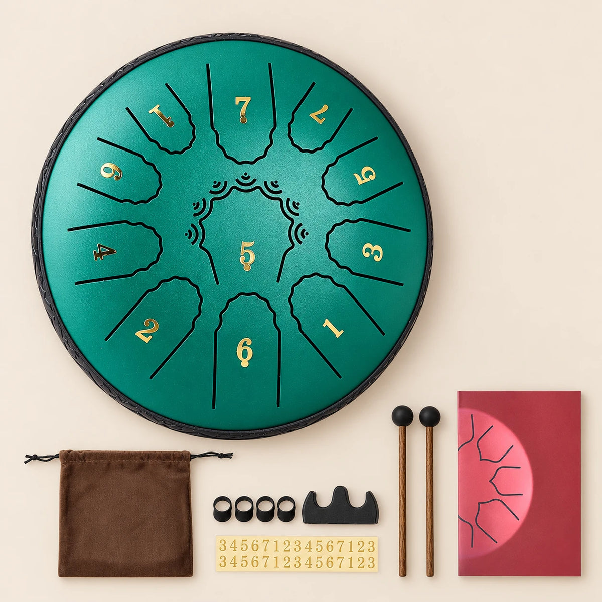 Mini tongue drum 16,5 cm 11 notes, vert, contenu du colis