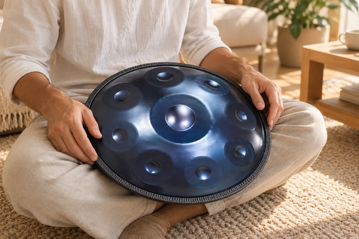 Mini handpan 9 notes en sol, 18 pouces : étape 1, posez-le sur vos genoux