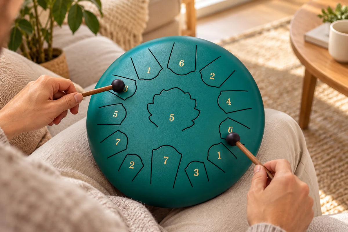 Tongue drum 13 notes do majeur, 12 pouces : étape 3, jouez des deux maillets