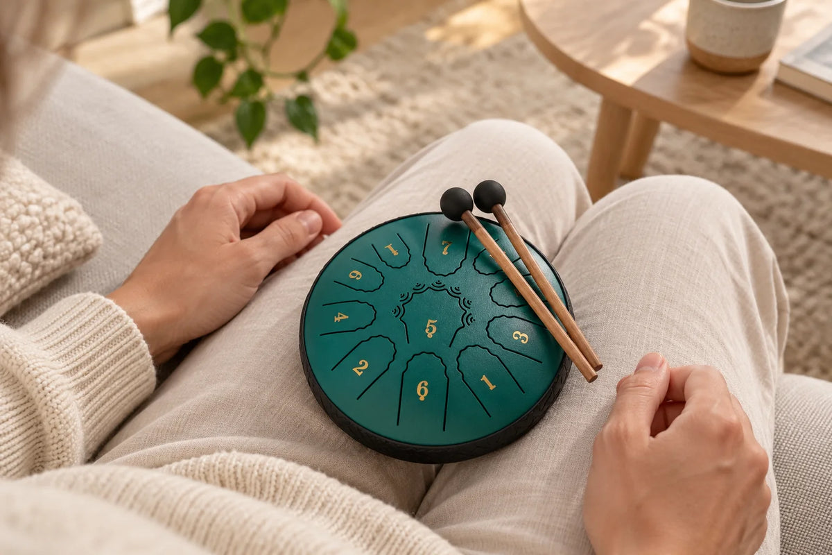 Mini tongue drum 11 notes ré majeur, 16,5 cm : étape 1, posez-le à plat