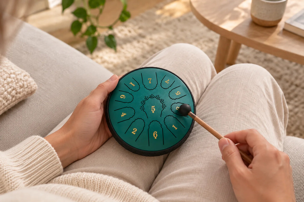 Mini tongue drum 11 notes ré majeur, 16,5 cm : étape 2, frappez une languette
