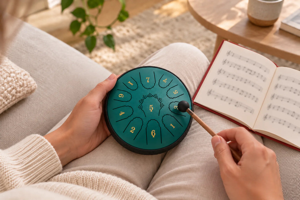 Mini tongue drum 11 notes ré majeur, 16,5 cm : étape 3, repérez les notes