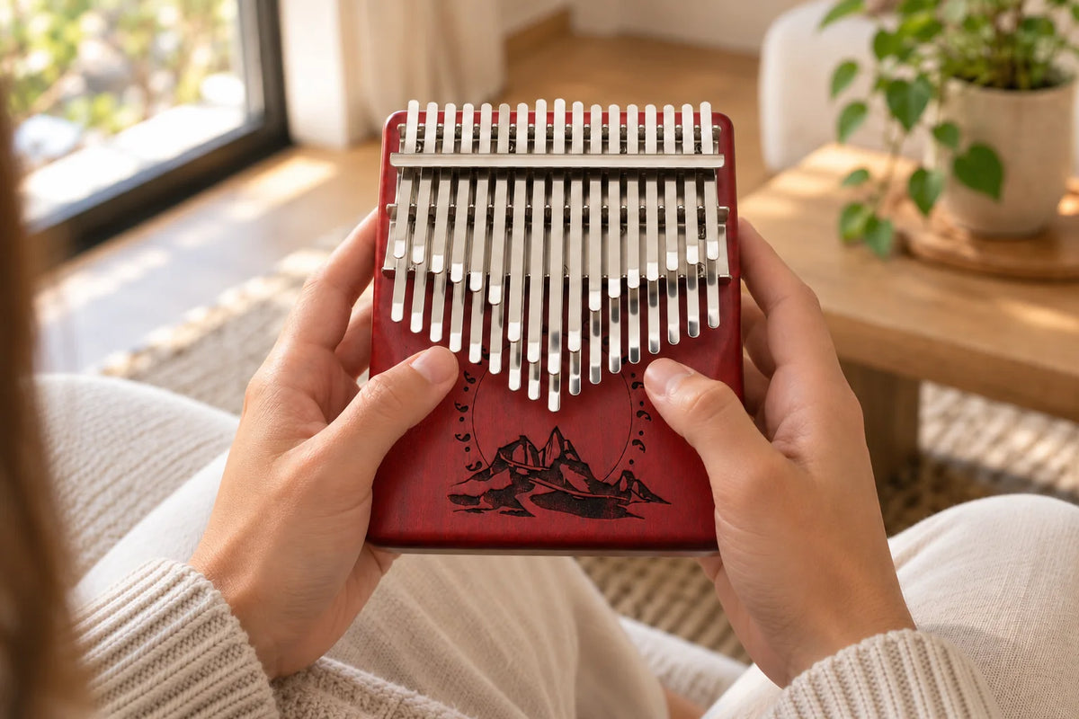 Kalimba 34 lames en bois et métal : étape 1, tenez-le à deux mains