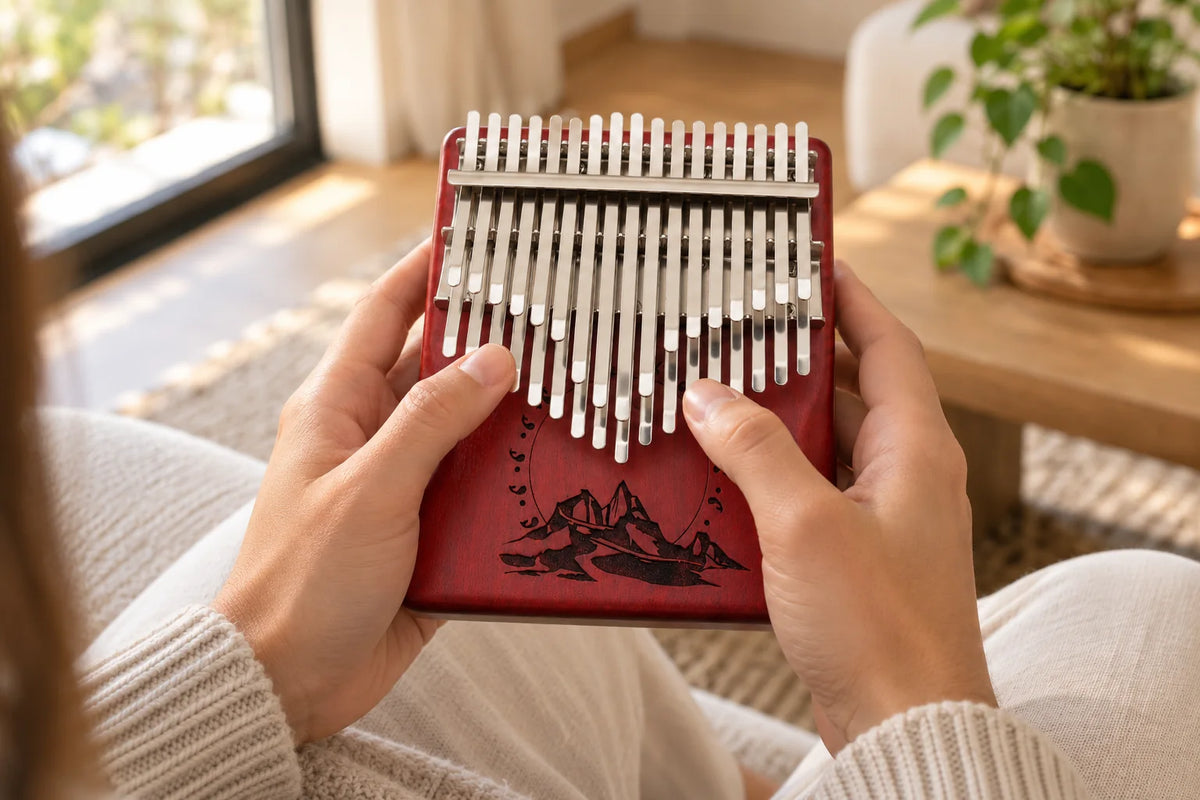 Kalimba 34 lames en bois et métal : étape 3, jouez des deux pouces